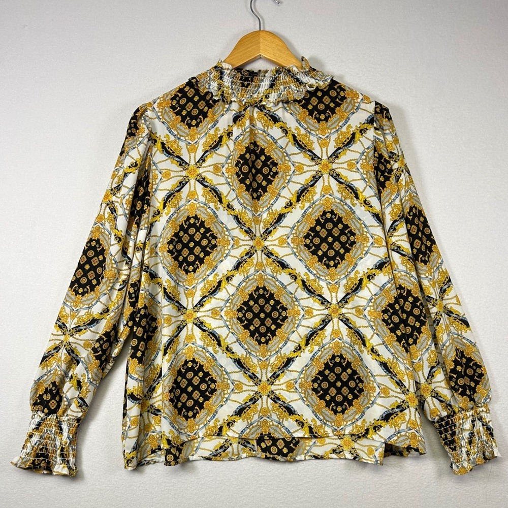 Baroque Regal Blashe Women 1X Gold Black Ornate Office Career Elegant Blouse